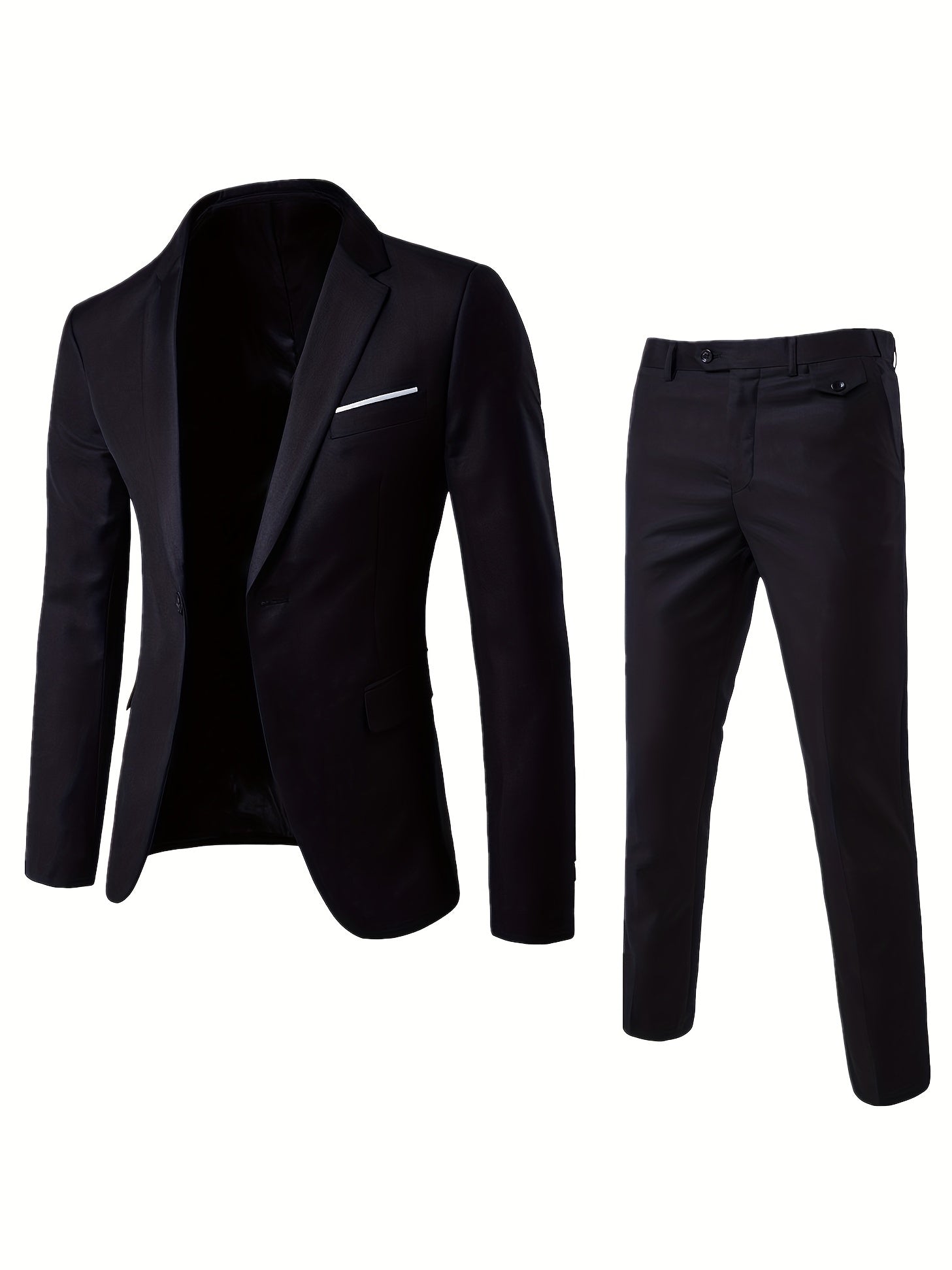 Formal 2 Pieces Set, Men's One Button Suit Jacket & Dress Pants Suit Set For Business Dinner Wedding Party