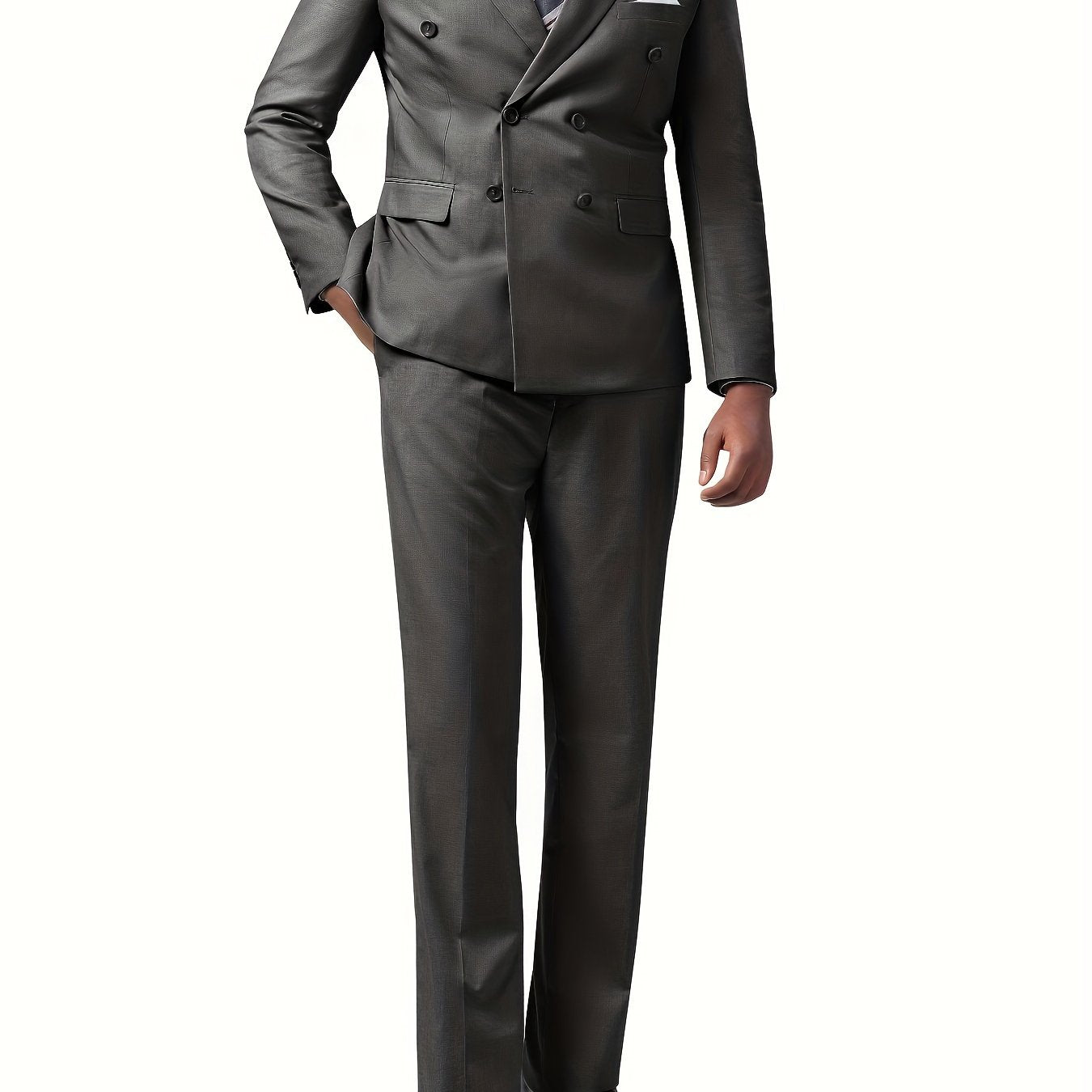 2-Piece Formal Suit Set - Double Breasted Jacket & Matching Dress Pants for Business, Wedding, Party - Classic, Elegant, and Timeless