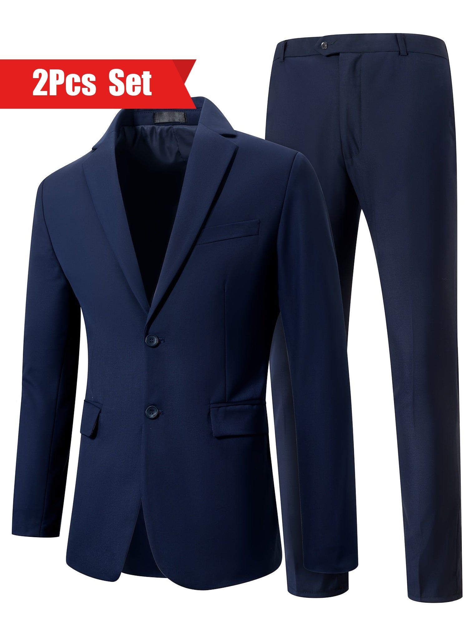 2-Piece Formal Suit Set - Classic Two-Button Jacket and Matching Dress Pants for Business, Dinner, Wedding, and Party Occasions