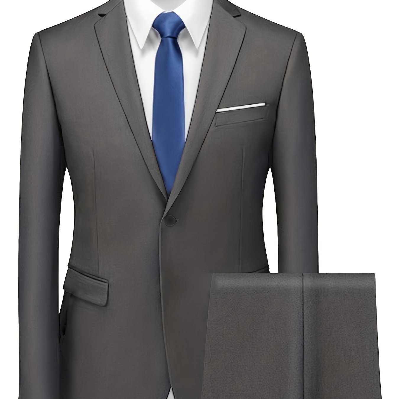 2 Pieces Men's Formal Suit Set - One Button Jacket & Dress Pants for Business, Dinner, Wedding, Party Occasions