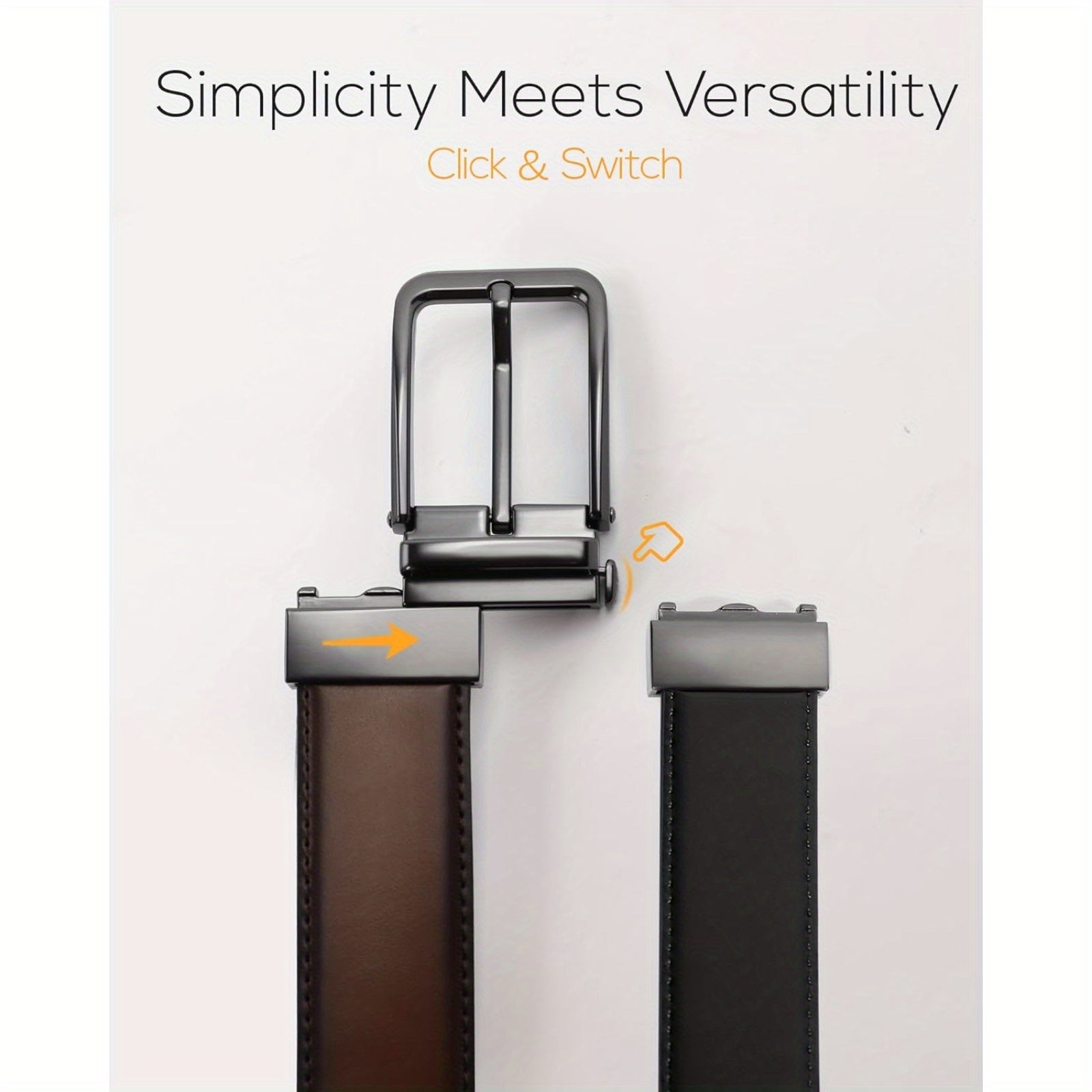 1 3/8 Genuine Leather Reversible Belt for Men - 2-in-1 Simple Design, Alloy Buckle, Square Button, Average Size - Perfect for Dress Pants