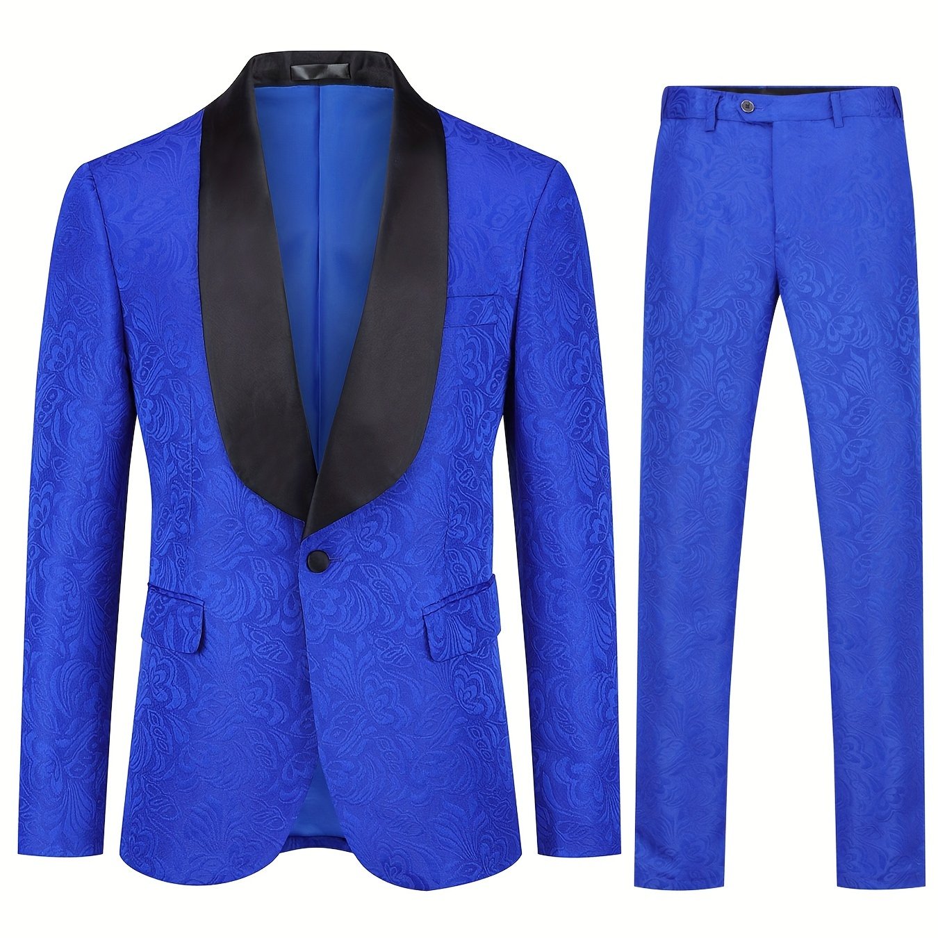 Formal 2 Pieces Set, Men's Jacquard Shawl Collar Suit Jacket & Dress Pants Suit Set For Business Dinner Wedding Party