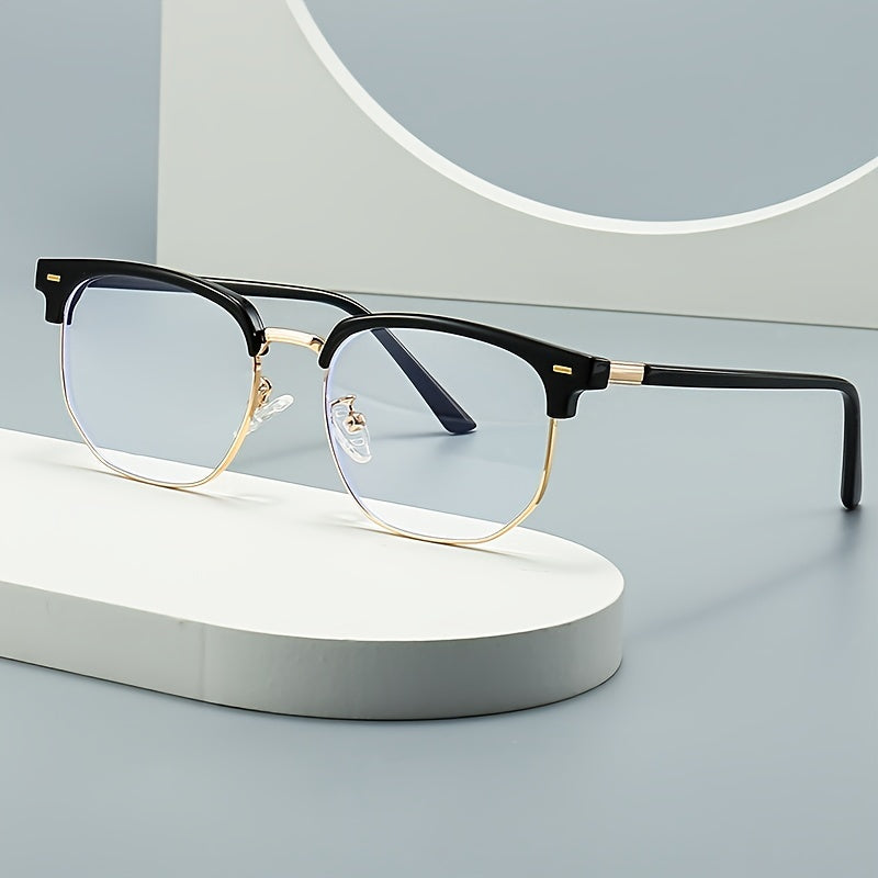 [Half-golden Frame Eyeglasses For Men] Vintage Half-golden Frame Eyeglasses For Fashionable Men, Suitable For Both Mobile Phones And Computers. Classic And Simple Design For Eye Protection And Decoration, Suitable For Both Me