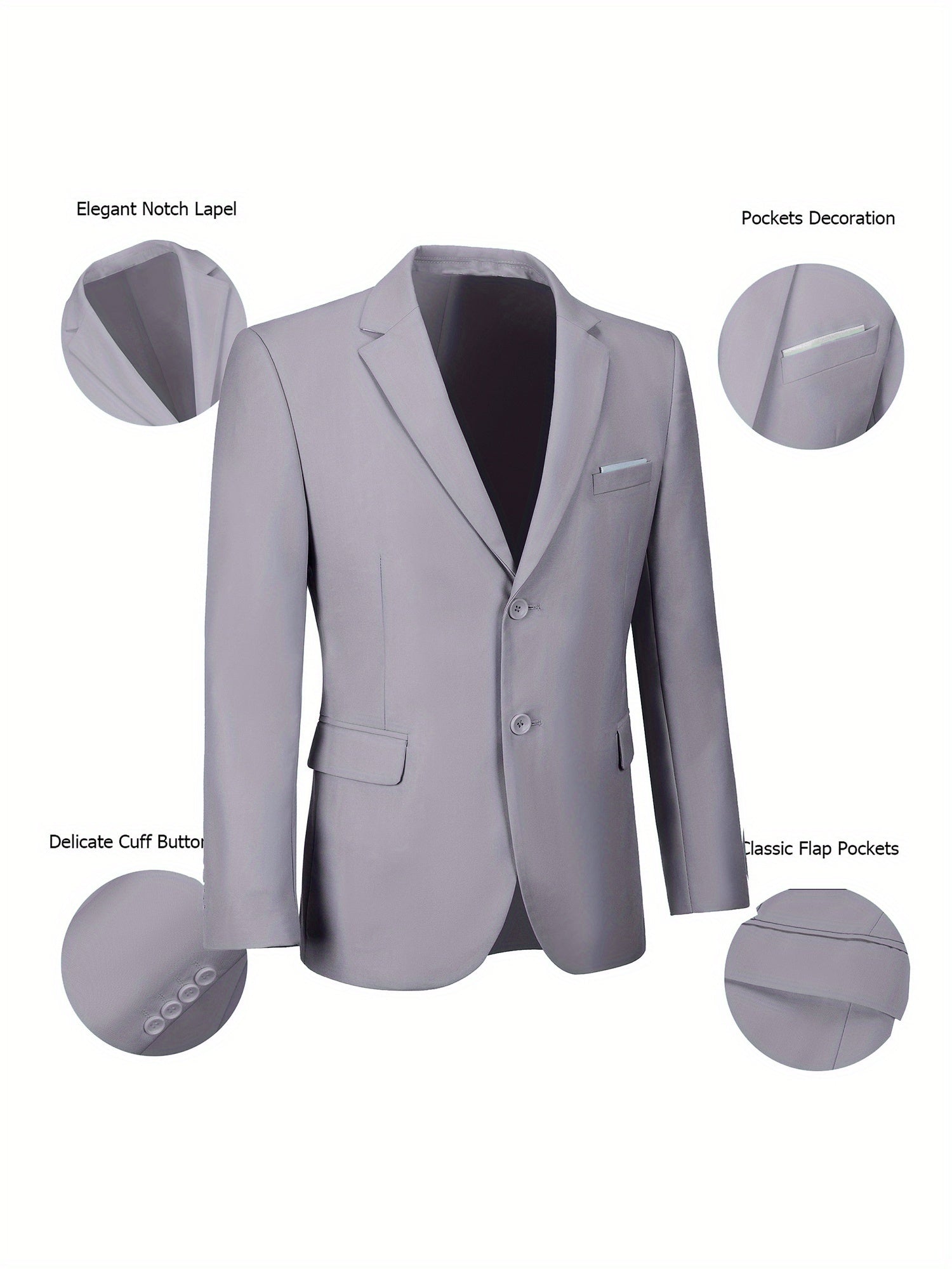 Lycody Men'S Suits 3pcs Light Gray Blazer Jacket Vest Pant Slim Fit Suit Set Two Buttons Business Men Suits Suitable For Wedding Dress Tux Suit Set Ceremony XS-3XL