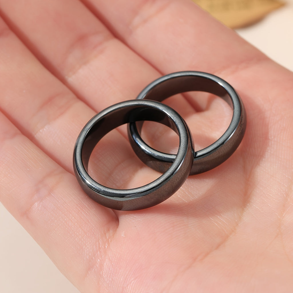 2pcs Men's Hematite Rings Set of 2, Black Hematite Band for Daily Wear, Anniversary Gift, Banquet Party, Birthday