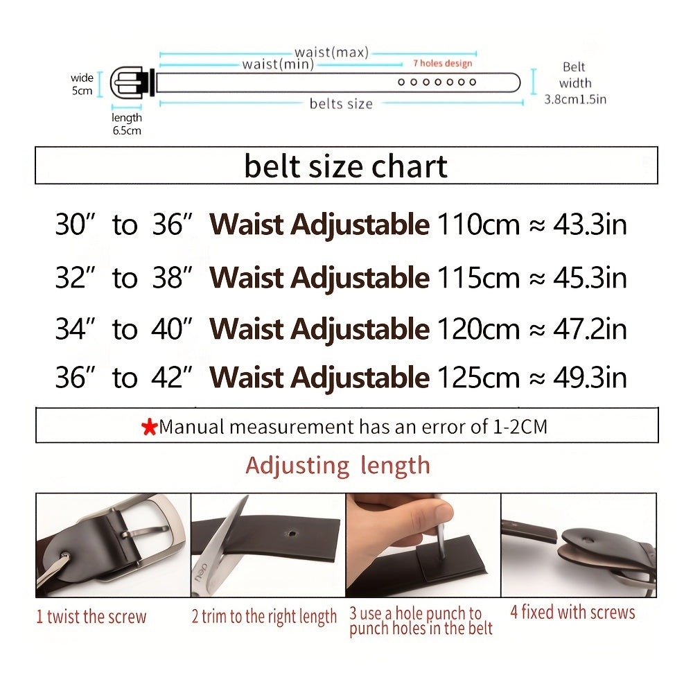 Men'S Genuine Leather Belt - Classic Retro Buckle Design, Brown, Perfect for Jeans, Pants, and Business Gifts for Dad or Husband, Business Casual Accessory | Classic Belt Design | Durable Leather Belt, Leather Belt, Belt For