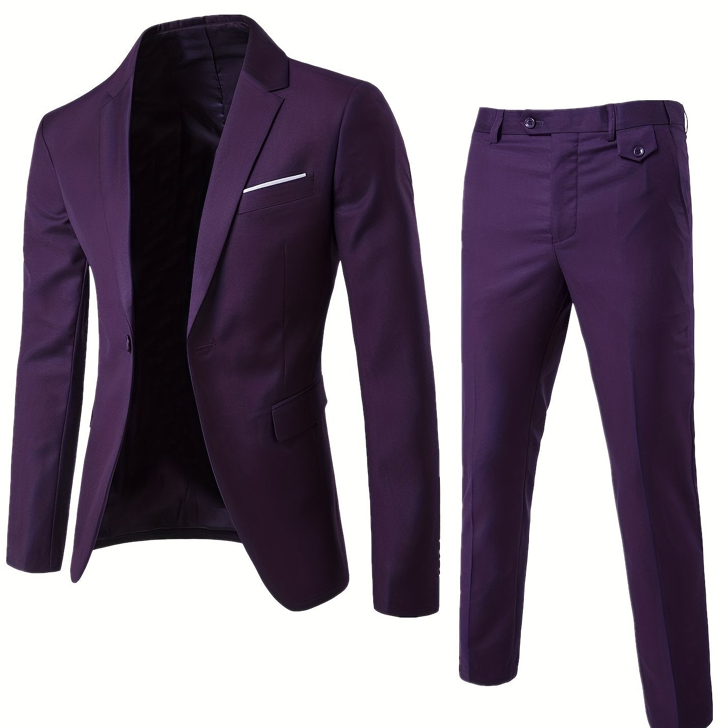 Formal 2 Pieces Set, Men's One Button Suit Jacket & Dress Pants Suit Set For Business Dinner Wedding Party