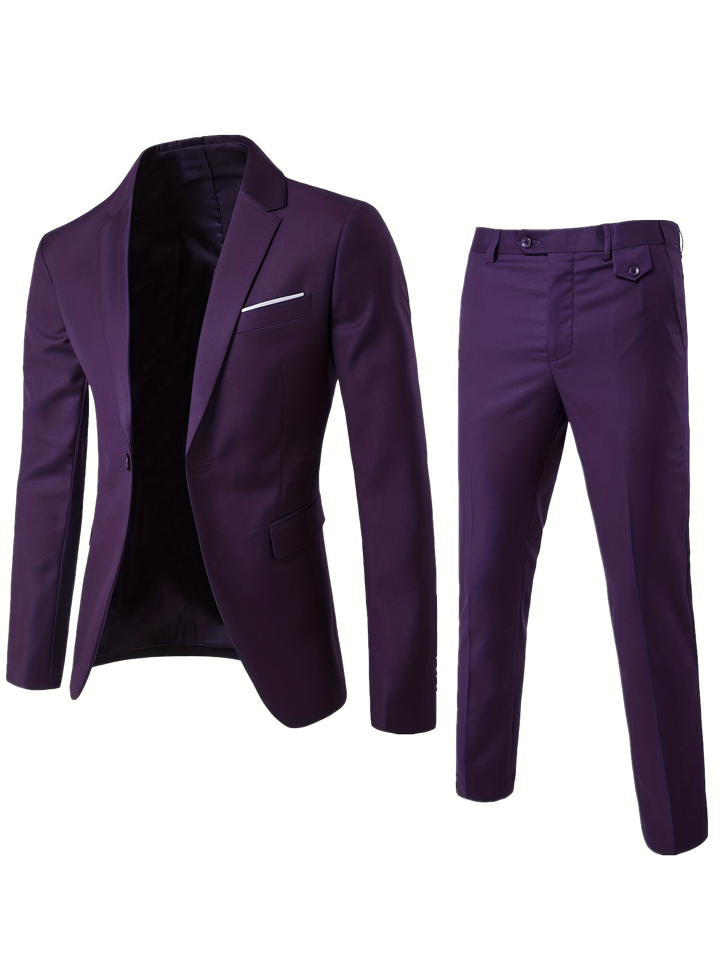 Formal 2 Pieces Set, Men's One Button Suit Jacket & Dress Pants Suit Set For Business Dinner Wedding Party