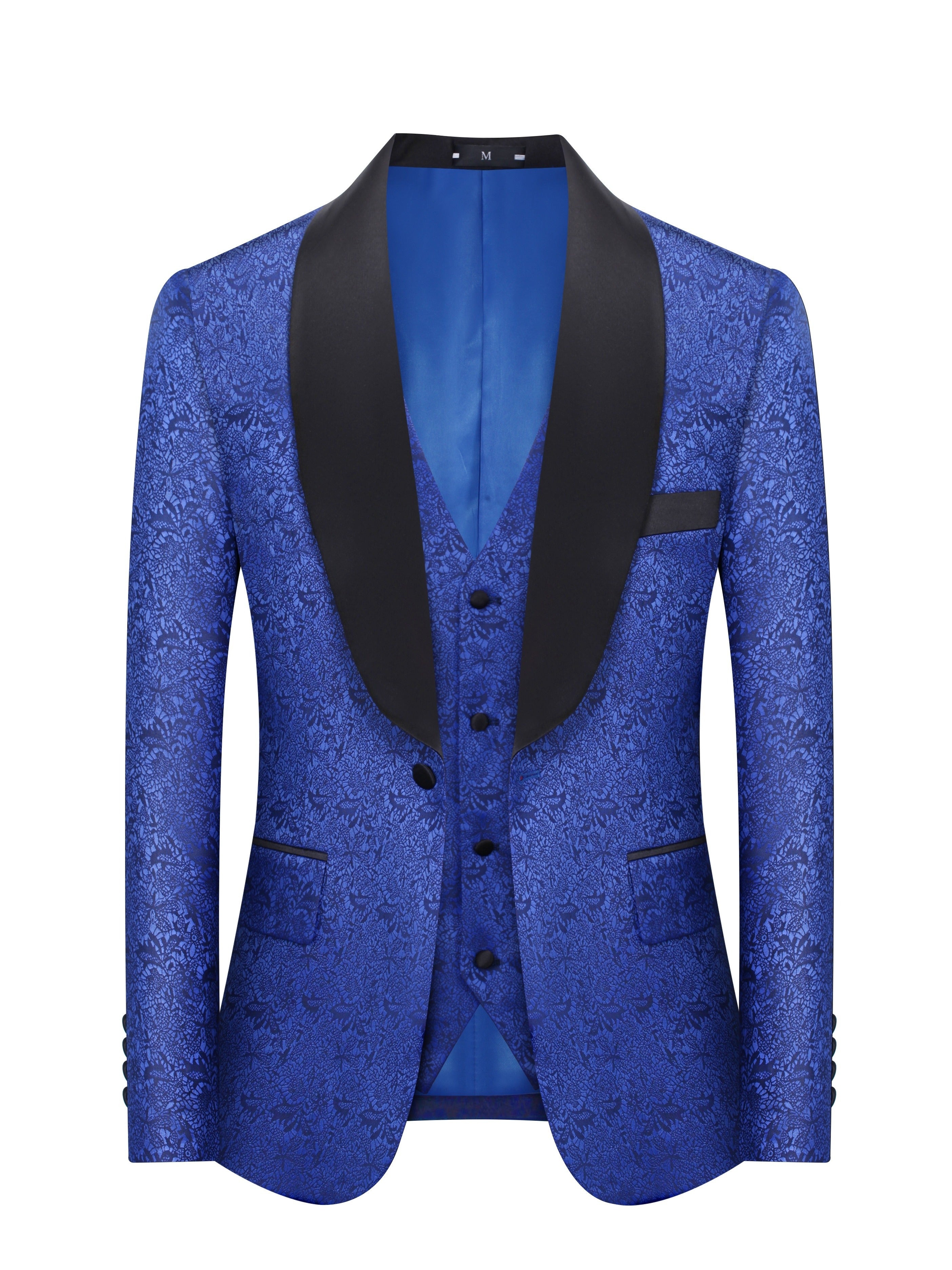 Men's Elegant 3pcs Suit Set with Paisley Pattern - Includes Blazer, Vest & Dress Pants for Weddings and Formal Events