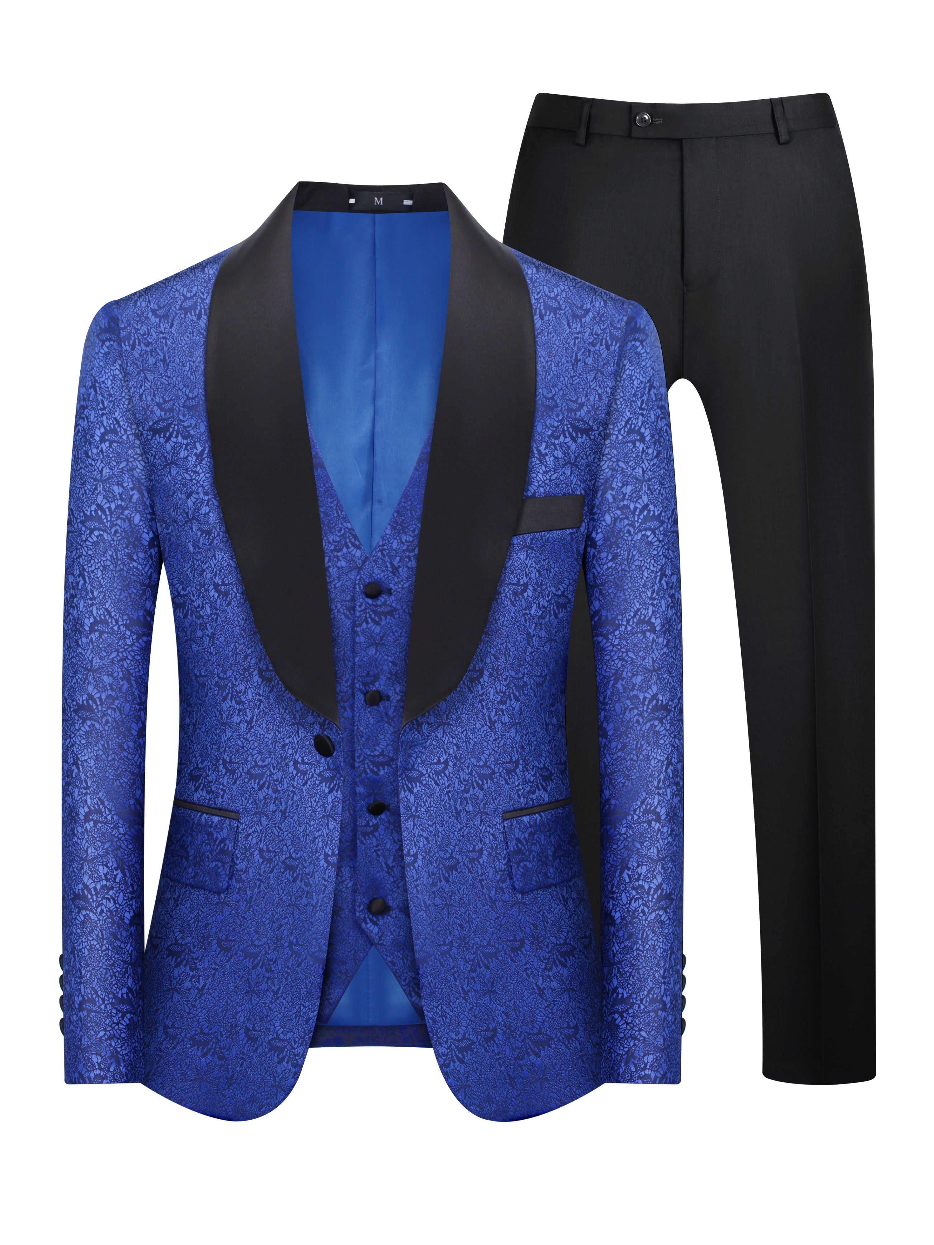 Men's Elegant 3pcs Suit Set with Paisley Pattern - Includes Blazer, Vest & Dress Pants for Weddings and Formal Events