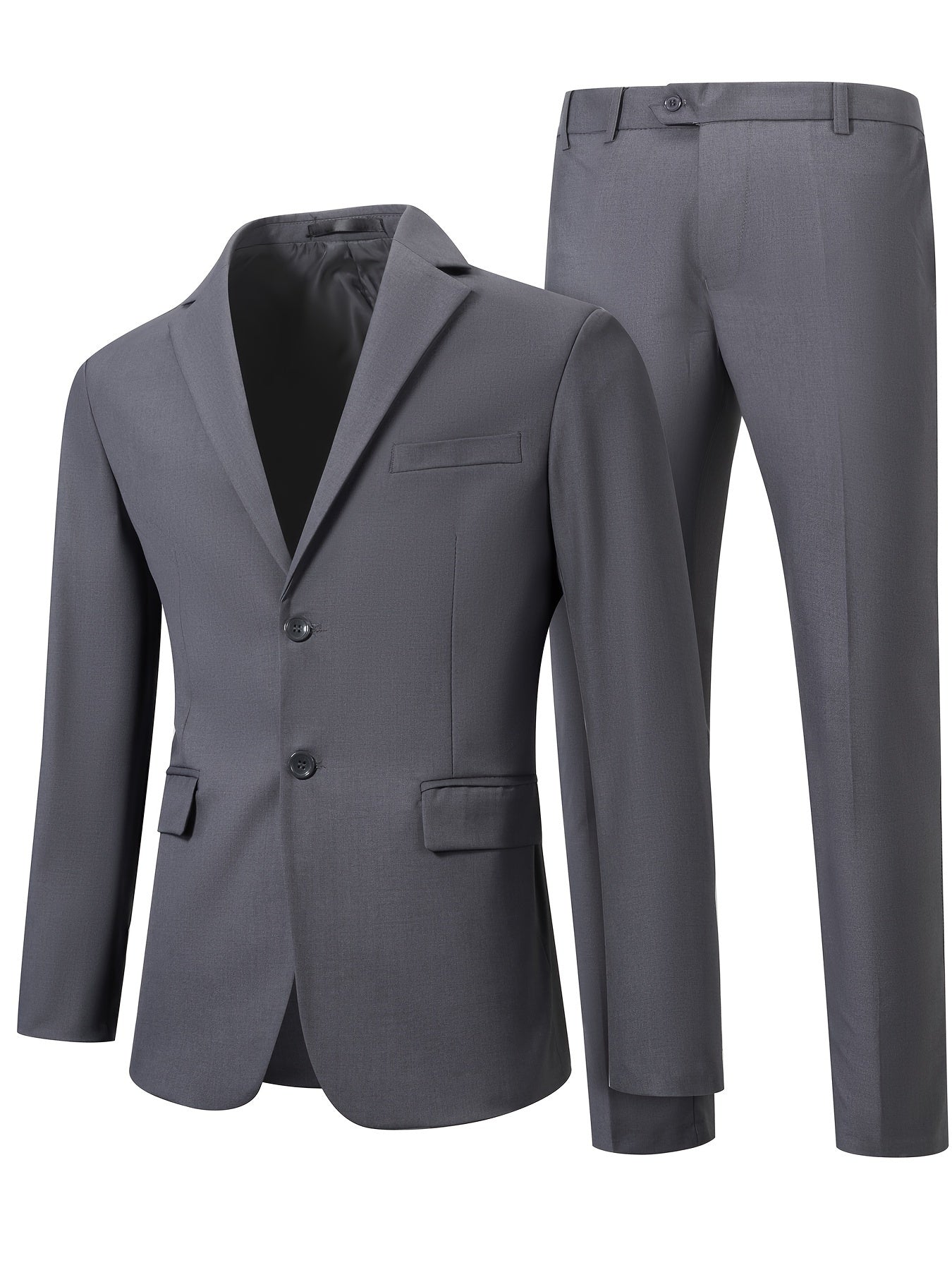 2-Piece Formal Suit Set - Classic Two-Button Jacket and Matching Dress Pants for Business, Dinner, Wedding, and Party Occasions
