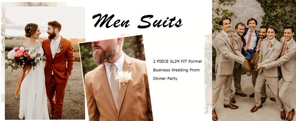 2 Pieces Men's Formal Suit Set - One Button Jacket & Dress Pants for Business, Dinner, Wedding, Party Occasions