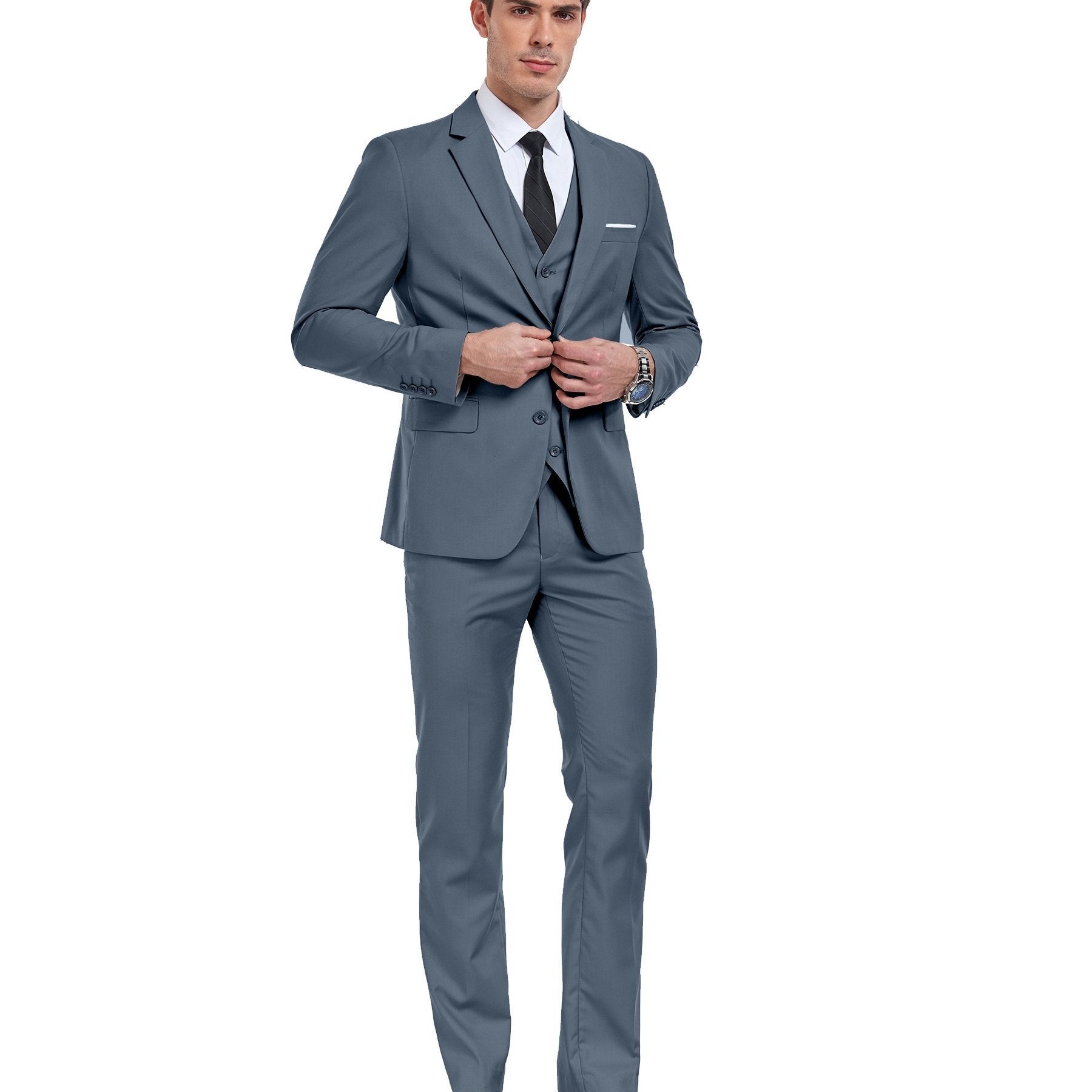 Lynerun Men'S Suits 3pcs Solid Jacket Vest And Pants Slim Fit Suit Set Two Buttons Business Men Suits Suitable For Wedding Dress Tux Suit Set Ceremony XS-3XL