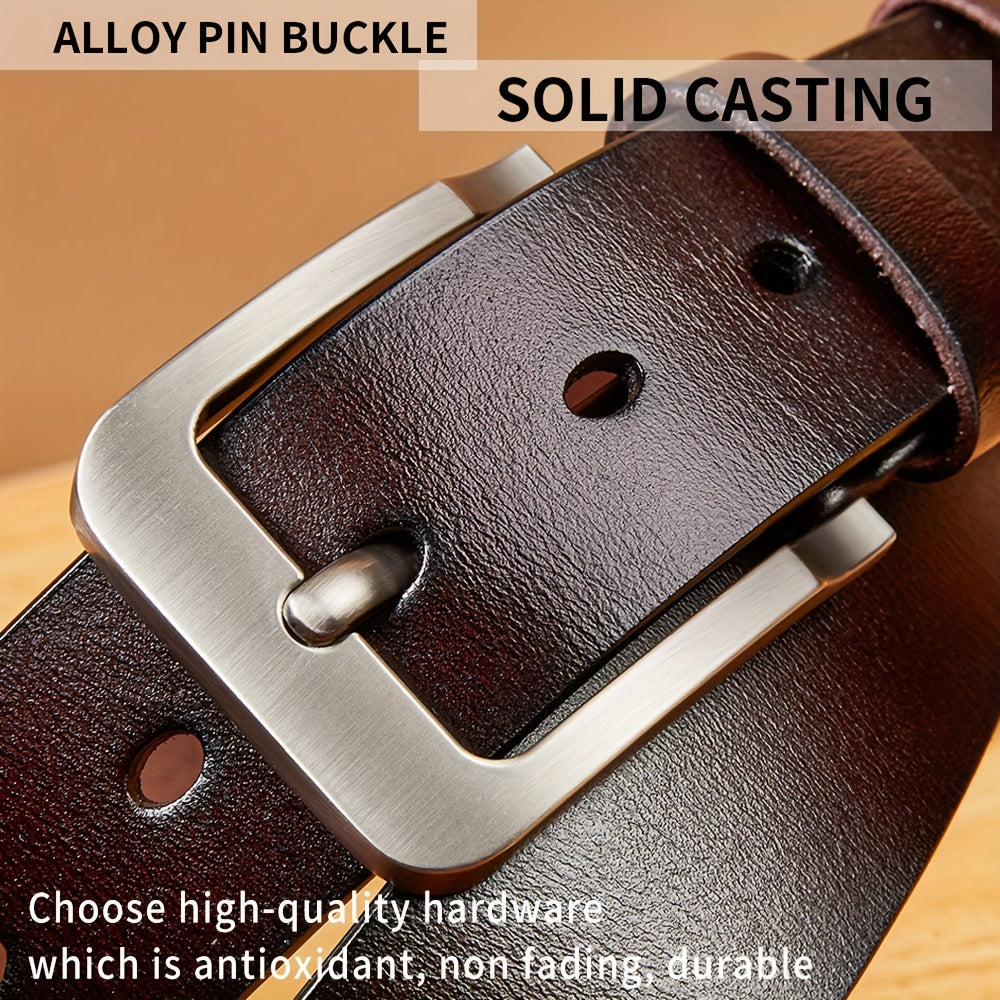 Men'S Genuine Leather Belt - Classic Retro Buckle Design, Brown, Perfect for Jeans, Pants, and Business Gifts for Dad or Husband, Business Casual Accessory | Classic Belt Design | Durable Leather Belt, Leather Belt, Belt For