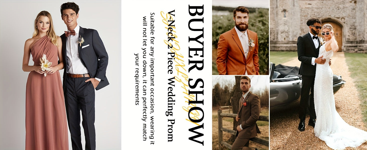 2 Pieces Men's Formal Suit Set - One Button Jacket & Dress Pants for Business, Dinner, Wedding, Party Occasions