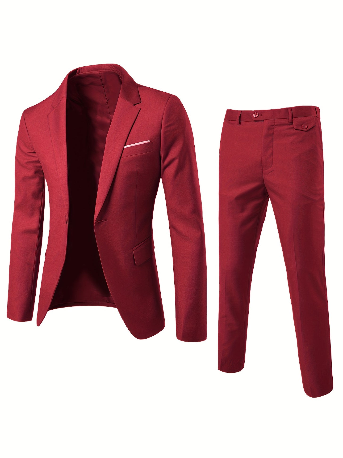 Formal 2 Pieces Set, Men's One Button Suit Jacket & Dress Pants Suit Set For Business Dinner Wedding Party