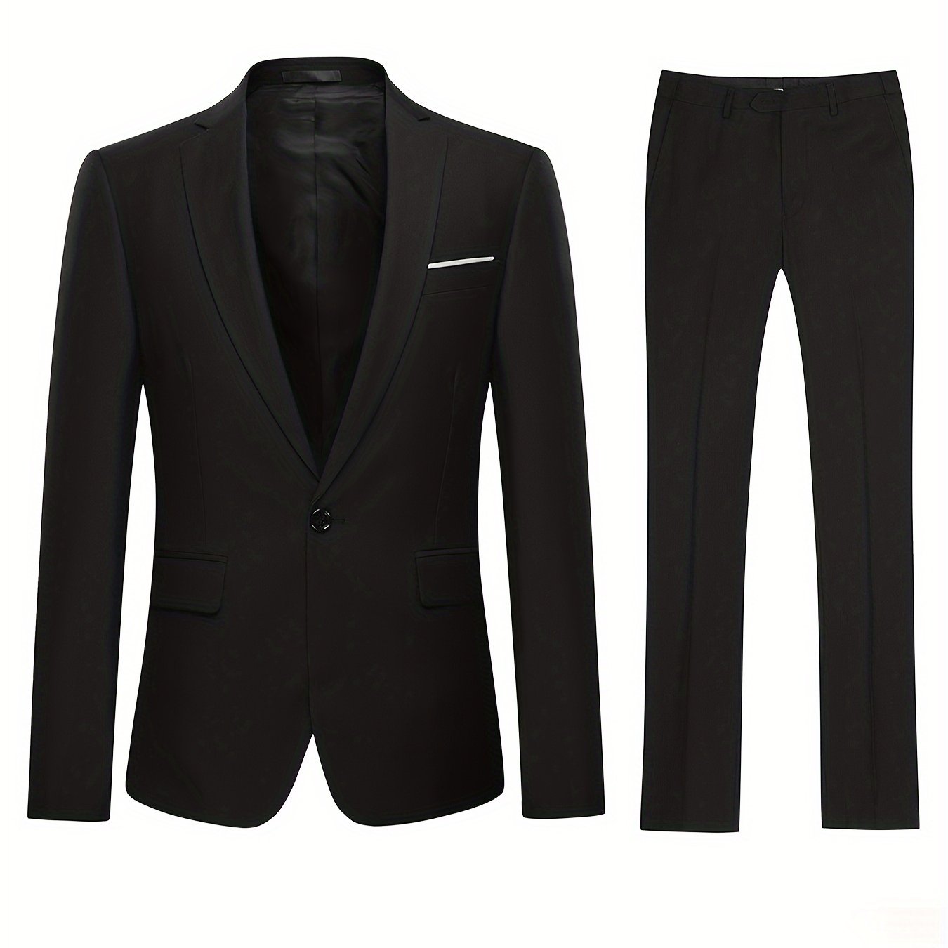 Formal 2 Pieces Set, Men's One Button Suit Jacket & Dress Pants Suit Set For Business Dinner Wedding Party