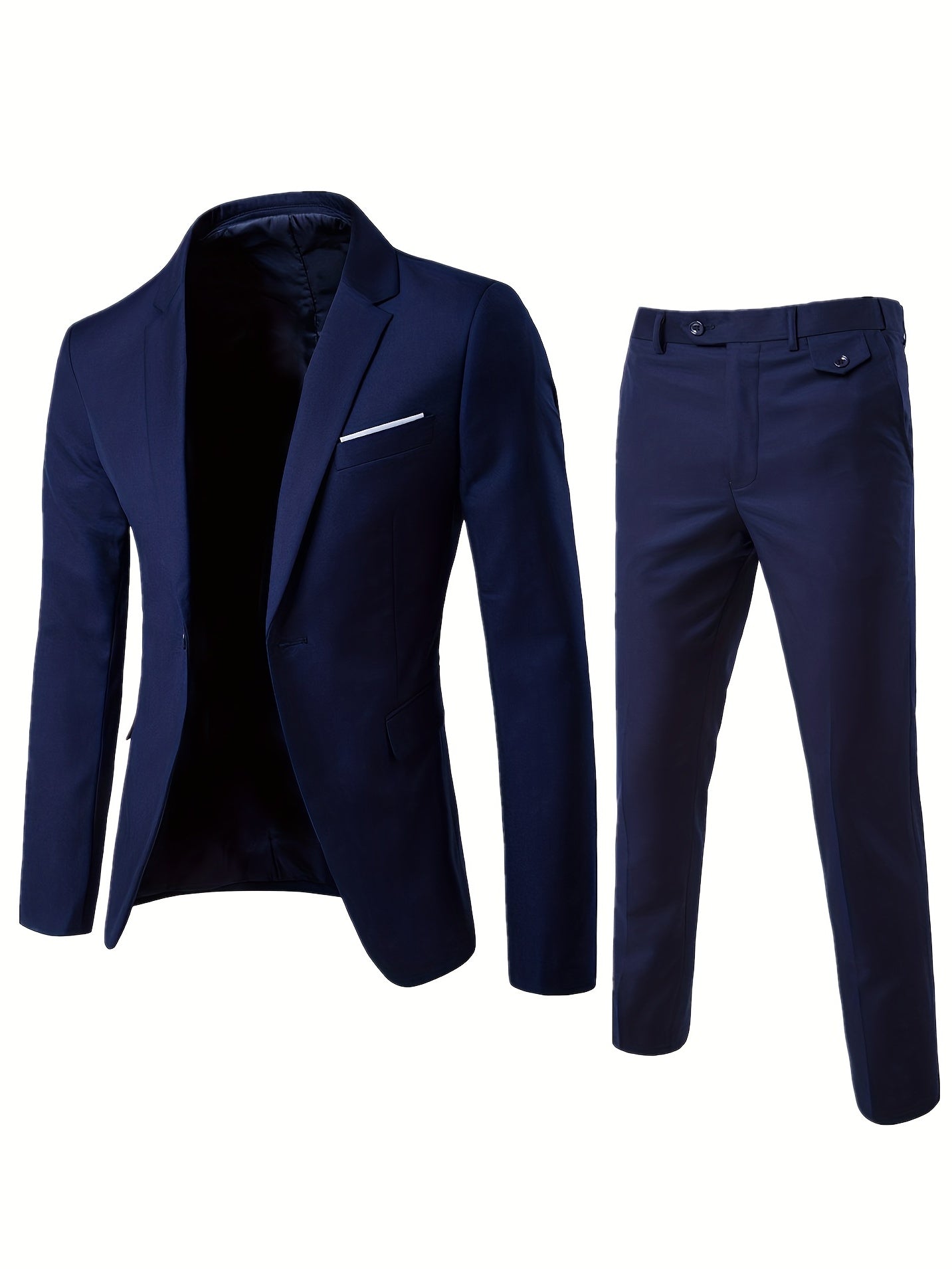 Formal 2 Pieces Set, Men's One Button Suit Jacket & Dress Pants Suit Set For Business Dinner Wedding Party
