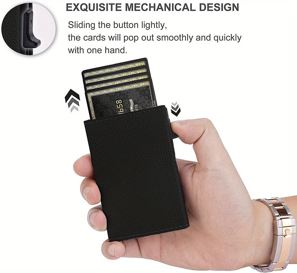 Auto Side Push Card Holder Wallet For Men Slim RFID Blocking Money Clip Wallets Minimalist Wallet With Money Pocket