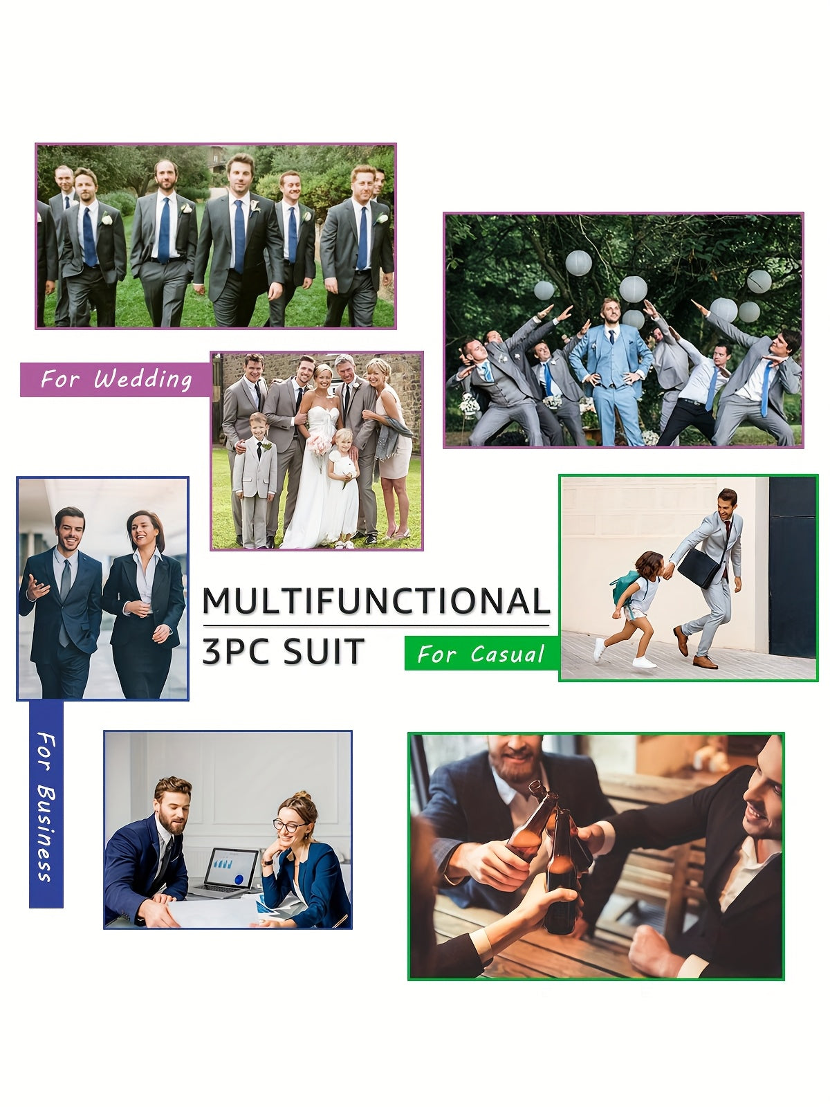 Lynerun Men'S Suits 3pcs Solid Jacket Vest And Pants Slim Fit Suit Set Two Buttons Business Men Suits Suitable For Wedding Dress Tux Suit Set Ceremony XS-3XL