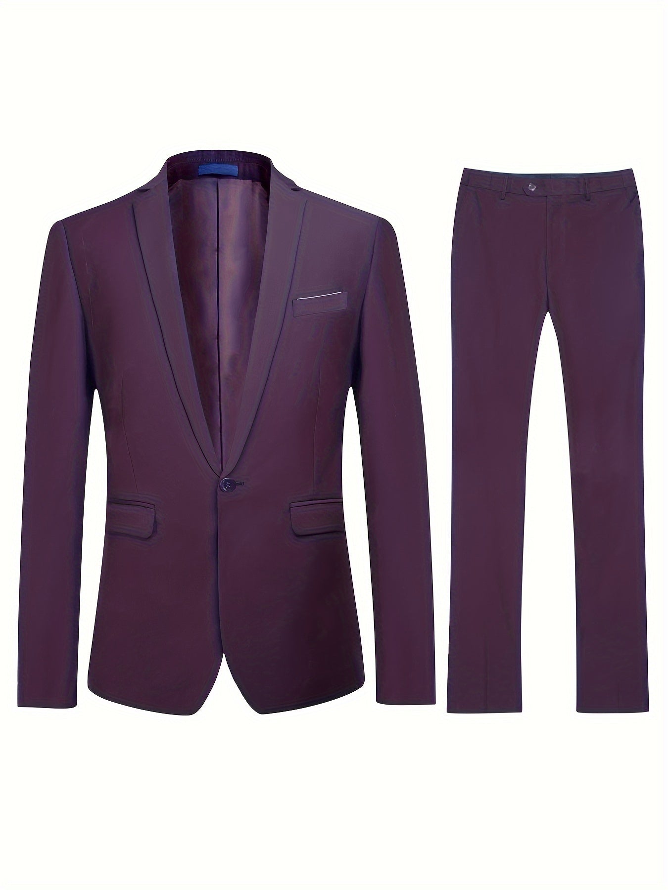 2-Piece Classic Retro Suit Set - One Button Single Breasted Jacket & Matching Dress Pants for Business, Wedding, Party, Formal Events - High-Quality Fabric, Adjustable Waistband, Classic Fit, Stylish Design