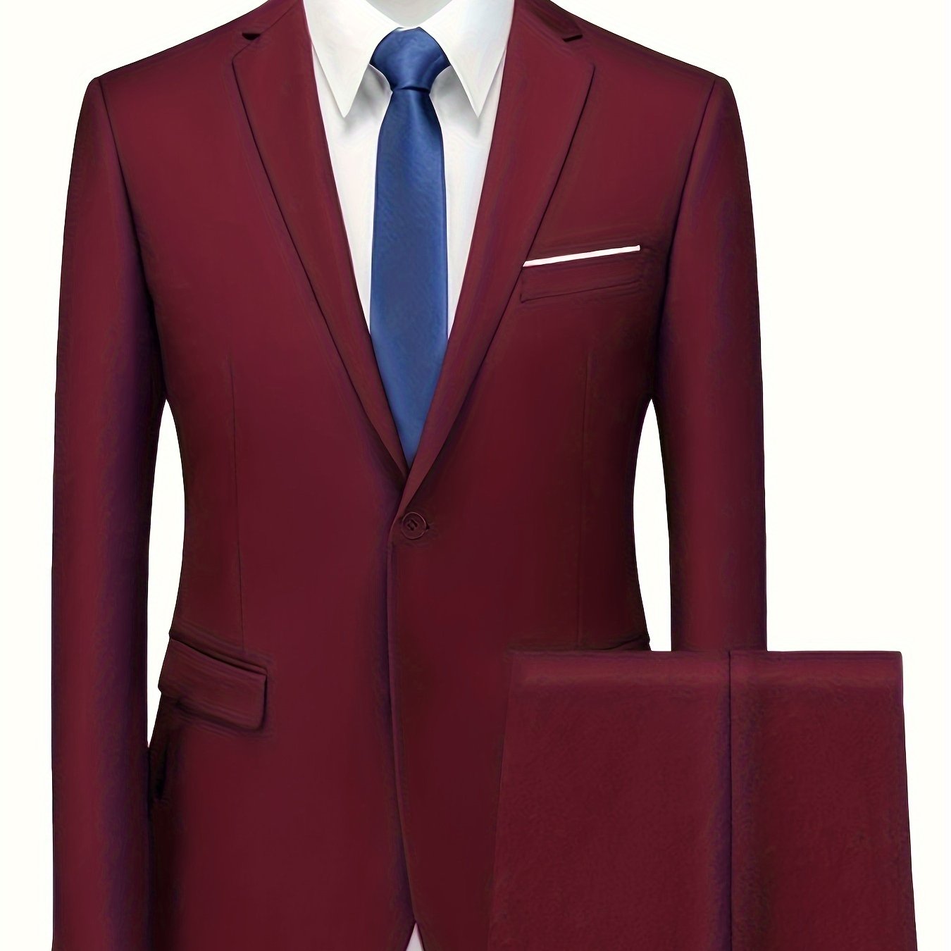 2 Pieces Men's Formal Suit Set - One Button Jacket & Dress Pants for Business, Dinner, Wedding, Party Occasions