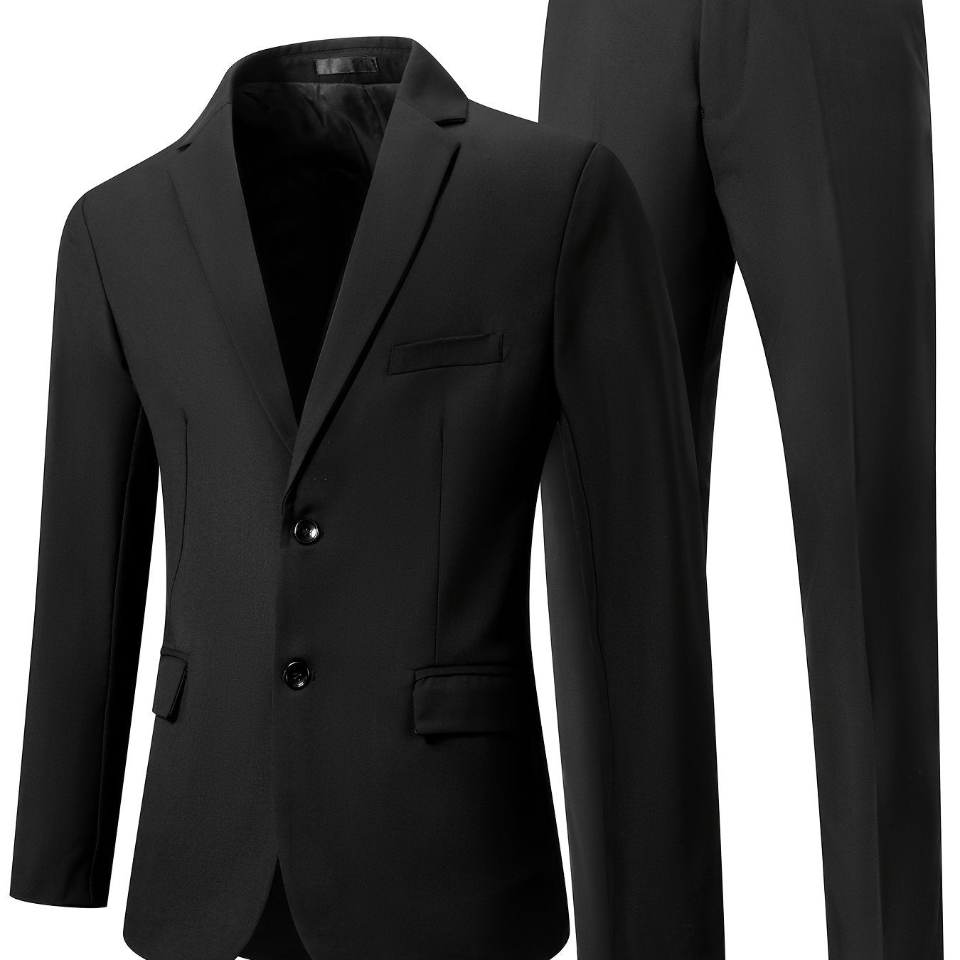 2-Piece Formal Suit Set - Classic Two-Button Jacket and Matching Dress Pants for Business, Dinner, Wedding, and Party Occasions