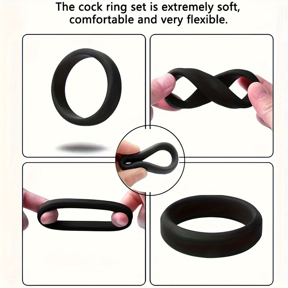 6pcs Set Men's Solid Colour Silicone Penis Rings, Elastic Comfy Erogenous Sexy Flirting Accessories For Men's Pleasure