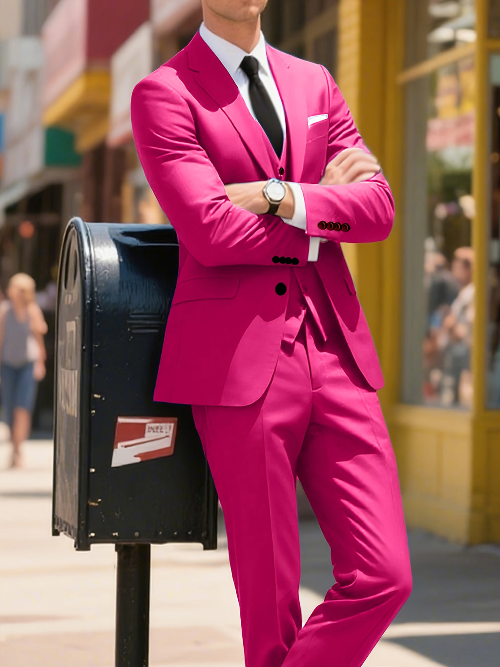 Lynerun Men'S Suits 3pcs Solid Jacket Vest And Pants Slim Fit Suit Set Two Buttons Business Men Suits Suitable For Wedding Dress Tux Suit Set Ceremony XS-3XL