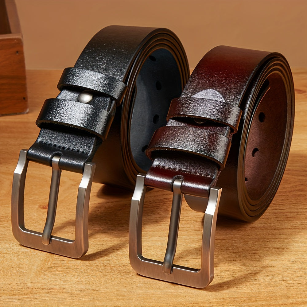 Men'S Genuine Leather Belt - Classic Retro Buckle Design, Brown, Perfect for Jeans, Pants, and Business Gifts for Dad or Husband, Business Casual Accessory | Classic Belt Design | Durable Leather Belt, Leather Belt, Belt For
