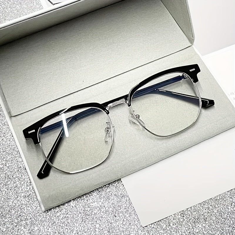 [Half-golden Frame Eyeglasses For Men] Vintage Half-golden Frame Eyeglasses For Fashionable Men, Suitable For Both Mobile Phones And Computers. Classic And Simple Design For Eye Protection And Decoration, Suitable For Both Me
