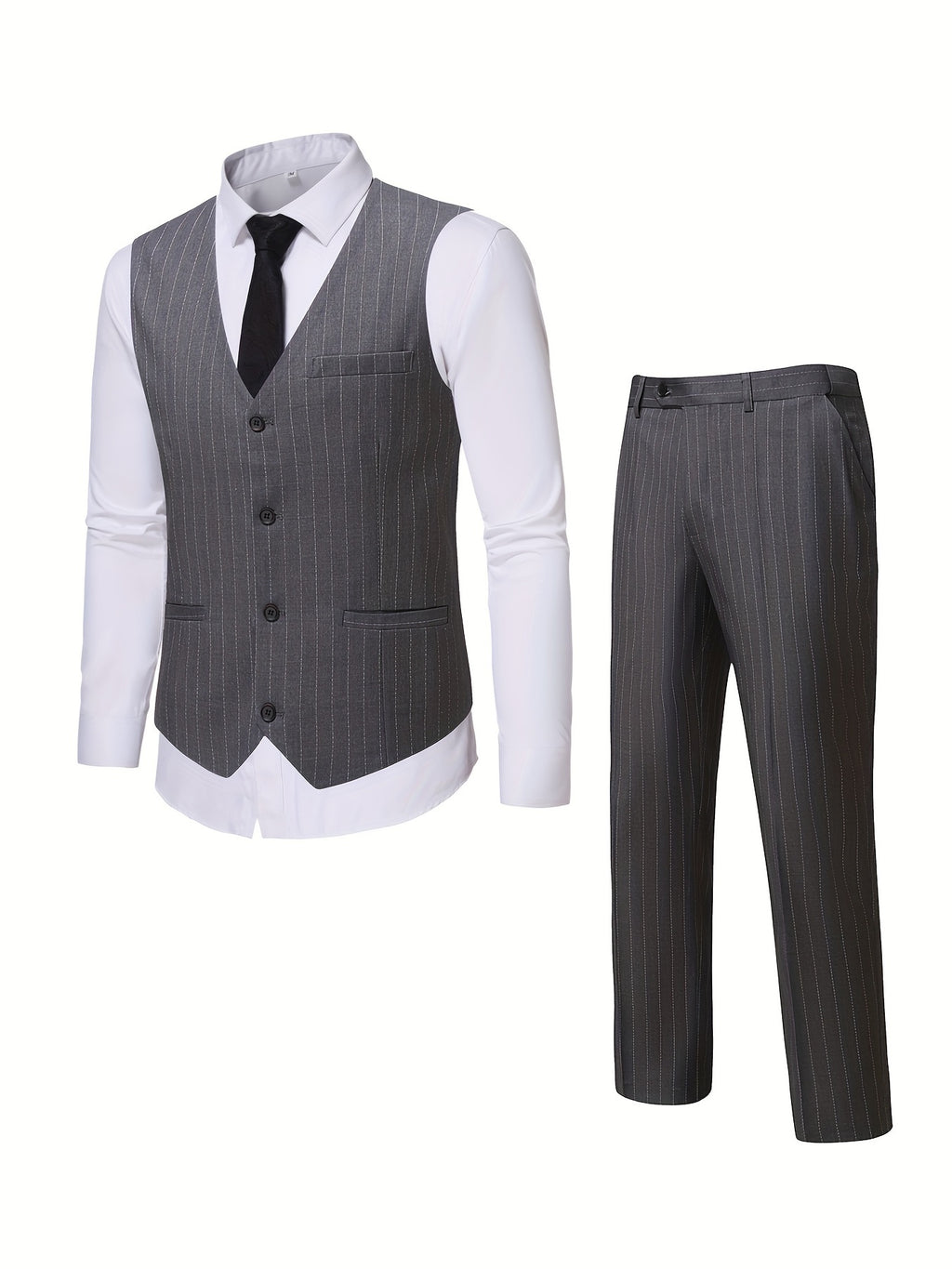 2 Pieces Formal Suit Set - Stylish Striped Pattern, Classic Single Breasted Design, Includes Vest and Dress Pants - Perfect for Business, Dinner, Wedding Party, Exclusively for Men