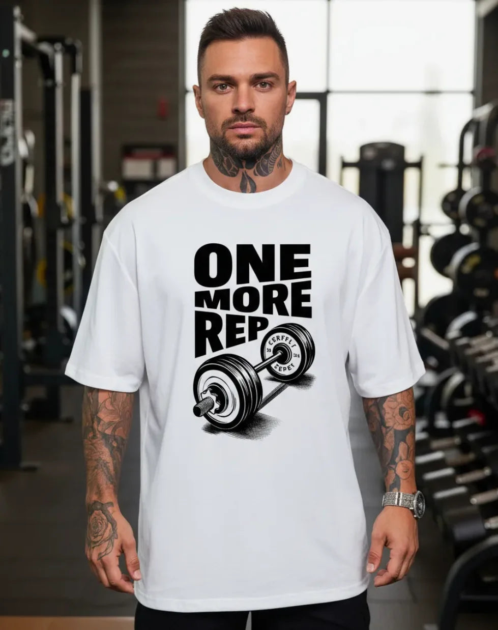 Men's T-Shirt Vintage Funny Gym Workout ONE MORE REP Weightlifting Women Streetwear Cotton Oversized Tees Short Sleeve Loose Top