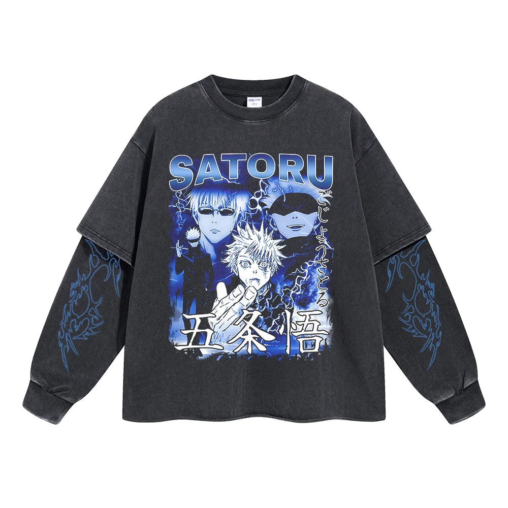 Men Washed T Shirt Fashion Hip Hop Streetwear Anime Print T-Shirt Vintage Tops Cotton 2024 Summer Short Sleeve Loose Tshirt