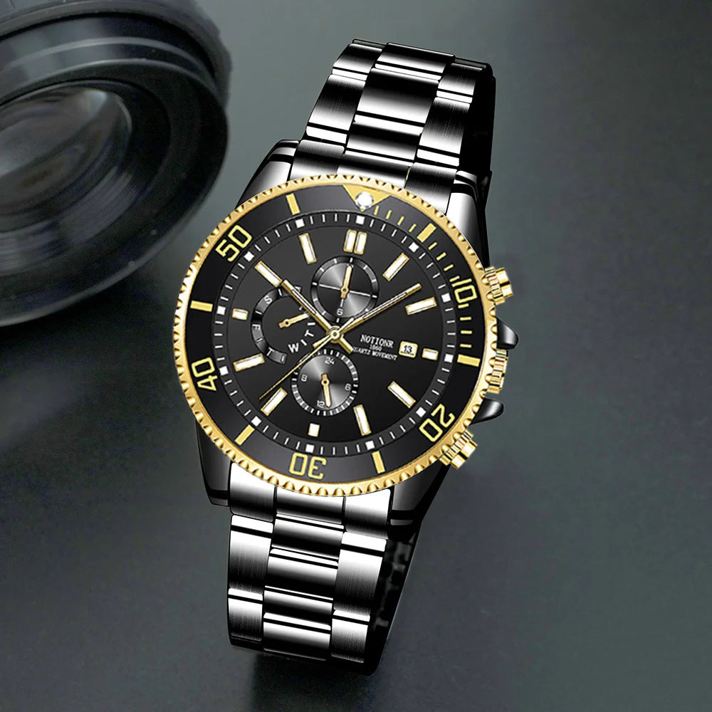 Men's Watches Top Brand Luxury Watch for Men Original Waterproof Stainless Steel Chronograph Moon Phase Date Rota Dial