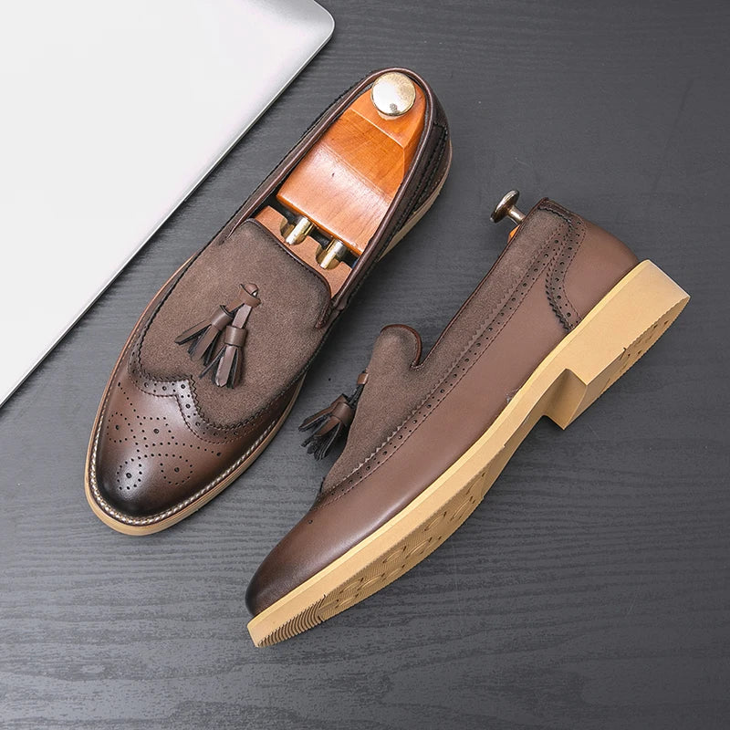 Men Business Dress Casual Fashion Elegant Formal ShoesSlip-on Evening Dress Loafers Party Tassel Leather Shoes Wedding Shoes