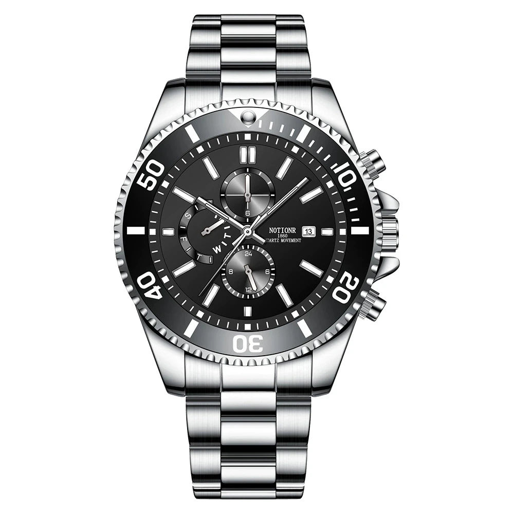 Men's Watches Top Brand Luxury Watch for Men Original Waterproof Stainless Steel Chronograph Moon Phase Date Rota Dial