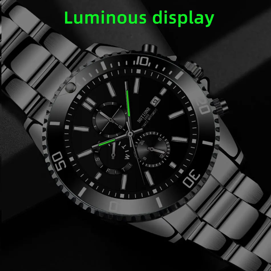 Men's Watches Top Brand Luxury Watch for Men Original Waterproof Stainless Steel Chronograph Moon Phase Date Rota Dial