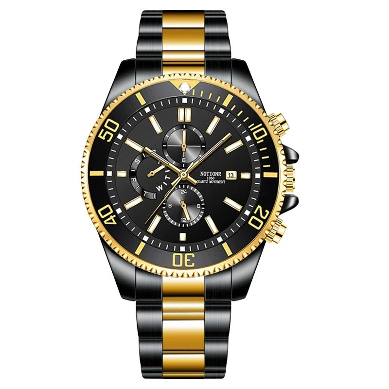 Men's Watches Top Brand Luxury Watch for Men Original Waterproof Stainless Steel Chronograph Moon Phase Date Rota Dial