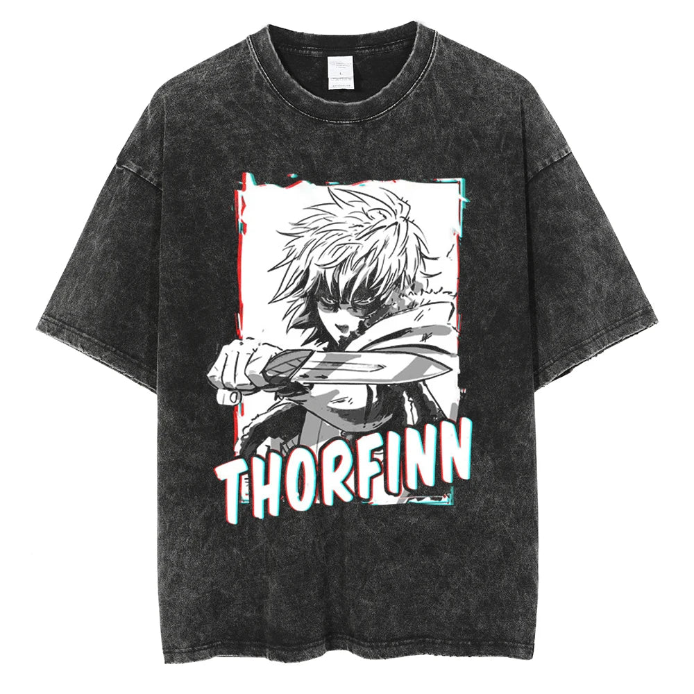 Men Washed T Shirt Fashion Hip Hop Streetwear Anime Print T-Shirt Vintage Tops Cotton 2024 Summer Short Sleeve Loose Tshirt