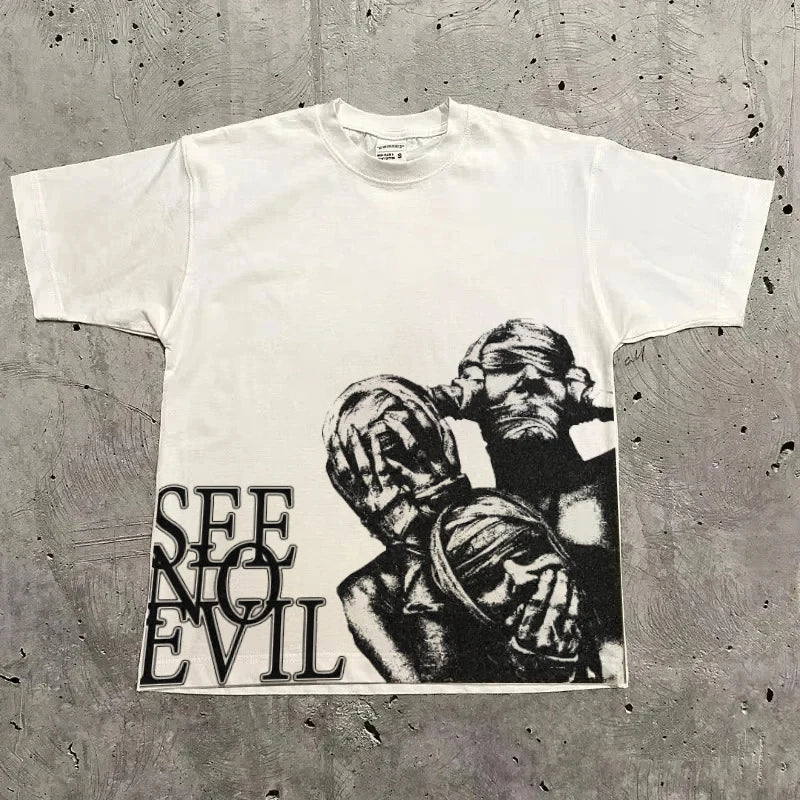 Graphic T-shirt Men Women Vintage Top Hip Hop Streetwear Oversized Tshirt Short Sleeve Casual Clothing Summer Fashion Trendy Tee