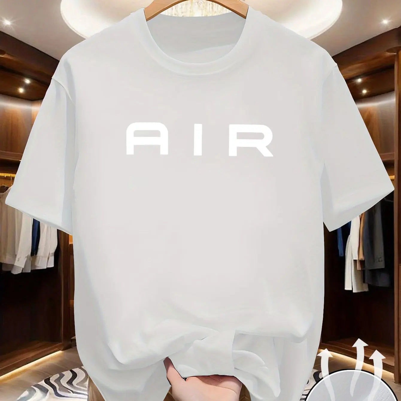 Men'S Navy T-Shirt - Soft Stretchy Fabric, Loose Fit Round Neck Short Sleeve Tee with Bold AIR Lettering, Lightweight Summer