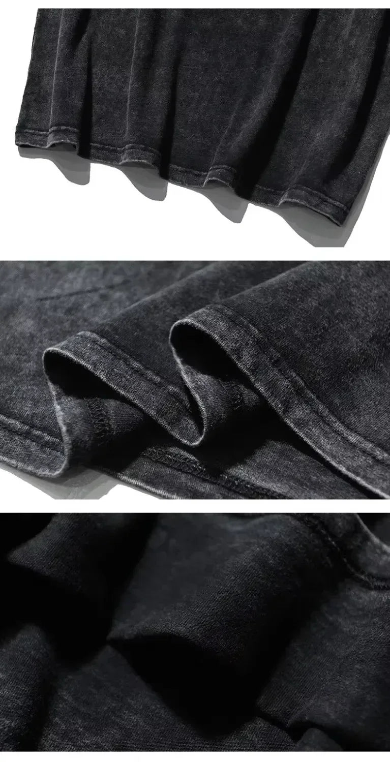 Men's Retro Streetwear T-shirt with Black and White Design, Regular Round Neck Style, Casual T-shirt