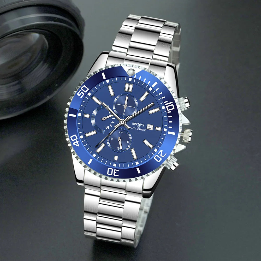 Men's Watches Top Brand Luxury Watch for Men Original Waterproof Stainless Steel Chronograph Moon Phase Date Rota Dial