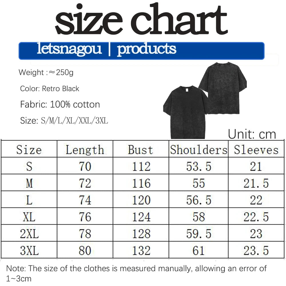 Anime Men's T Shirts Gothic Printed T-Shirt Hip Hop Streetwear Punk Summer Vintage Washed Oversized Tops Men Clothing