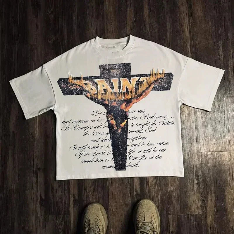 Graphic T-shirt Men Women Vintage Top Hip Hop Streetwear Oversized Tshirt Short Sleeve Casual Clothing Summer Fashion Trendy Tee