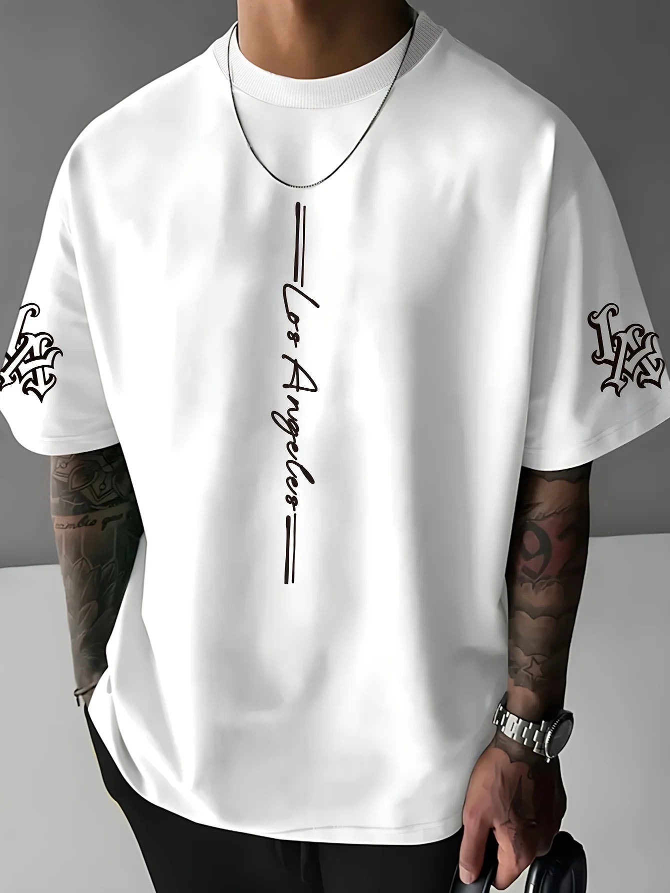 The 2025 summer new men's T-shirt is a casual fashionable and creative line letter print round-neck T-shirt with polyester men