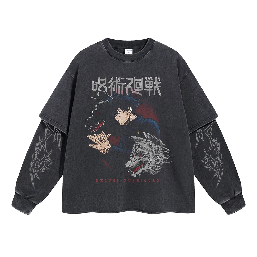 Men Washed T Shirt Fashion Hip Hop Streetwear Anime Print T-Shirt Vintage Tops Cotton 2024 Summer Short Sleeve Loose Tshirt