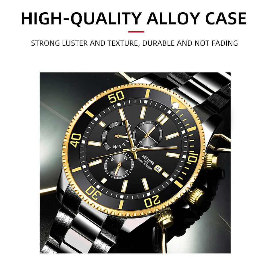 Men's Watches Top Brand Luxury Watch for Men Original Waterproof Stainless Steel Chronograph Moon Phase Date Rota Dial