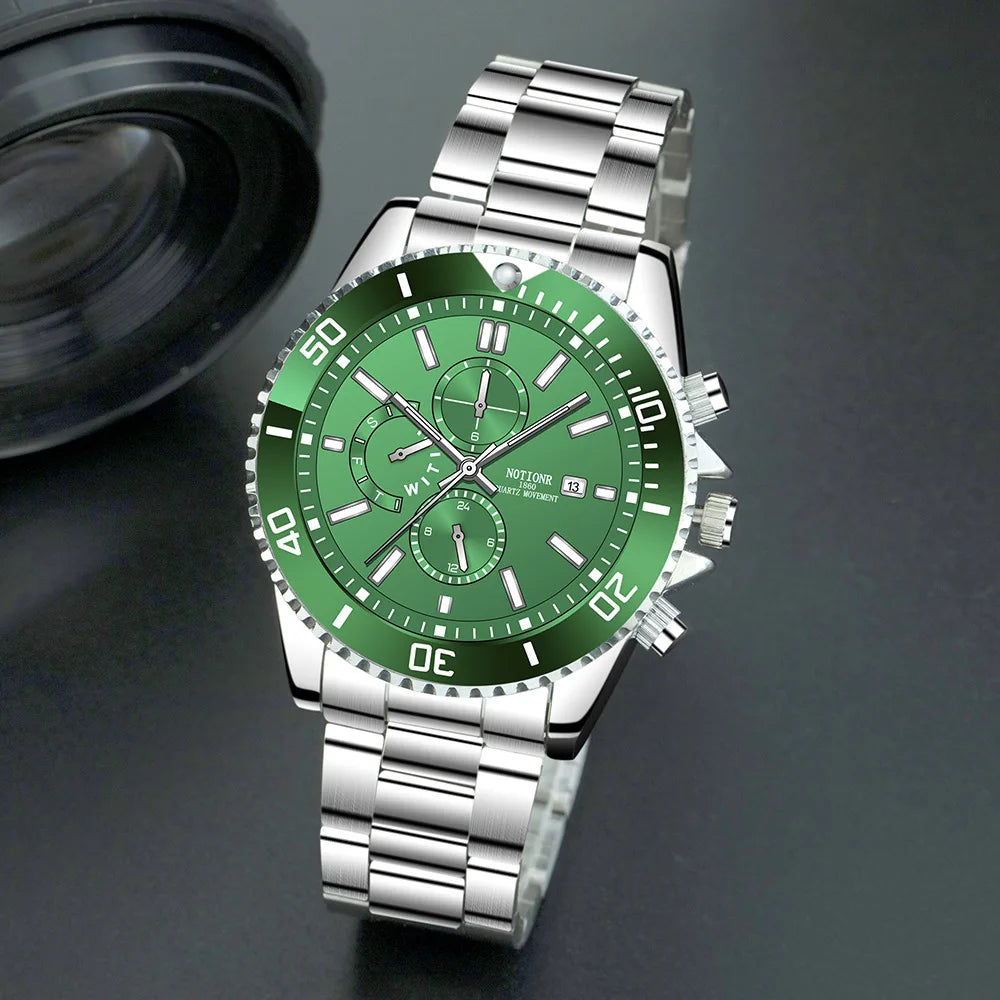 Men's Watches Top Brand Luxury Watch for Men Original Waterproof Stainless Steel Chronograph Moon Phase Date Rota Dial